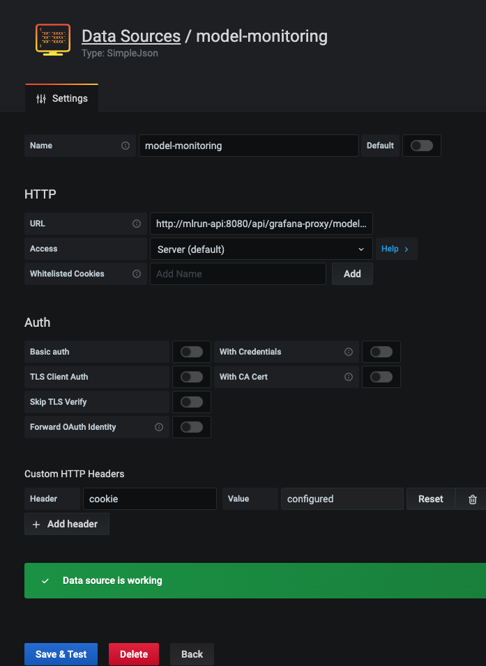 Grafana Model Monitoring Datasource